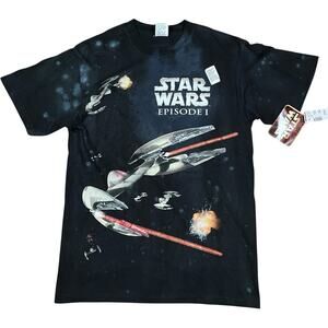 VTG Star Wars Phantom Menace 90s T-Shirt Spaceship NWT Deadstock Tie Dye Glitter